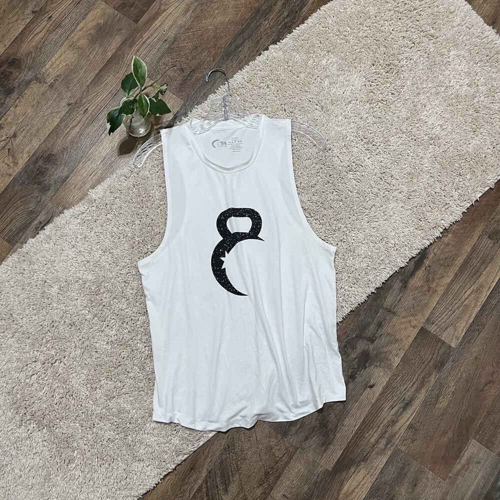 Zyia Active Size Large White Black Kettle Moon Logo Crewneck Pullover Tank Top